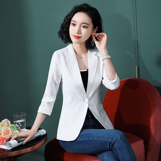 白色西裝外套2019春秋新款時尚氣質韓版西服職業修身美容院工裝